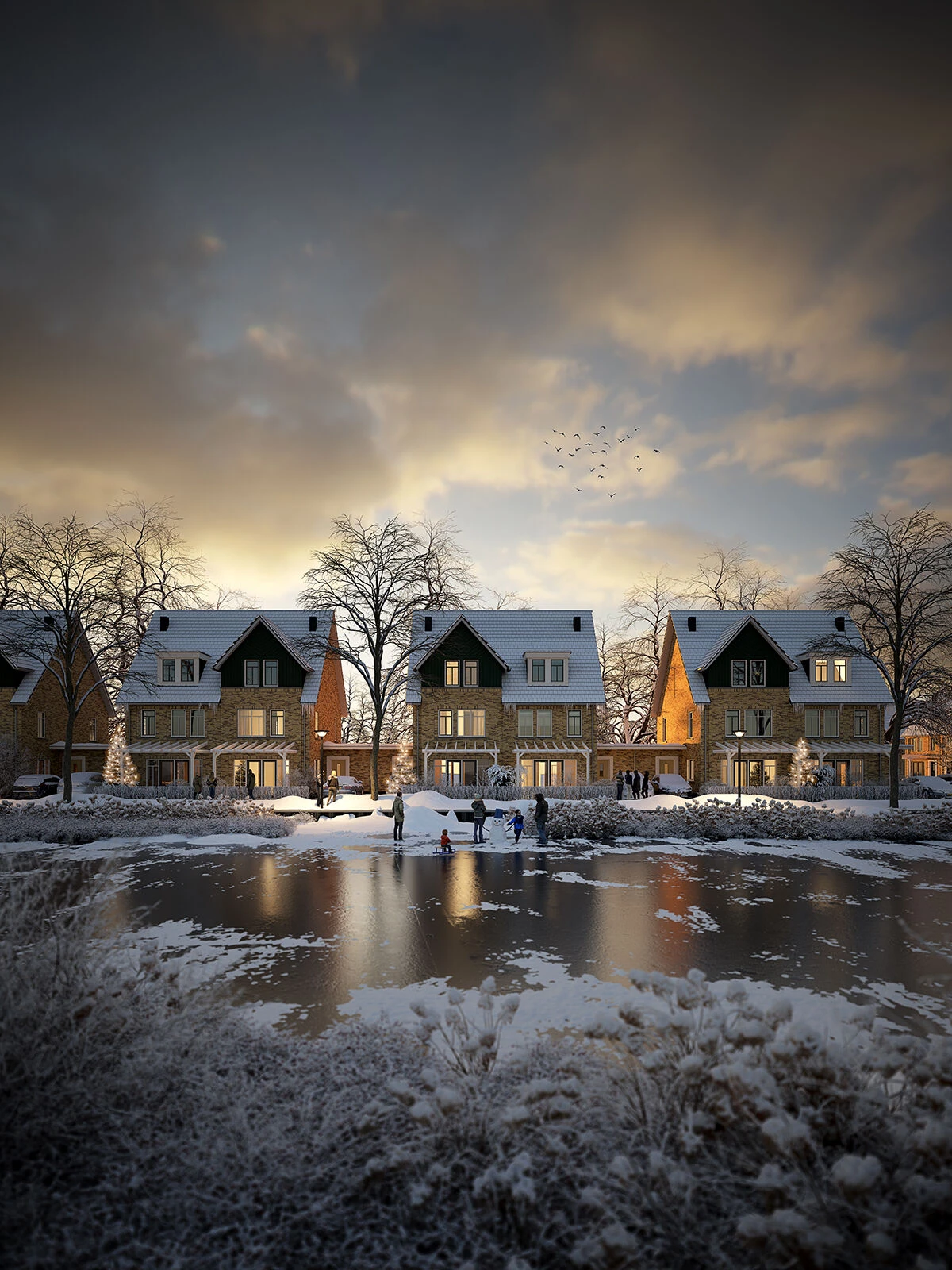 winterse exterieurvisualisatie woonwijk